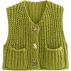 imageFlygo Womens Sleeveless Sweater Vest 2025 Fall Sweaters Crop Knit Top Chunky Crochet Button Cardigan SweatersOlive