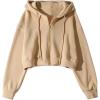 imageFlygo Womens Waffle Knit Cropped Zip Up Hoodie Vintage Long Sleeve Sweatshirt Jacket with HoodKhaki