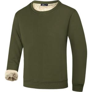 imageFlygo Mens Warm Sherpa Lined Crewneck Sweatshirts Fleece Pullover Tops Heavyweight Thick Thermal Cotton SweatShirtsArmy Green