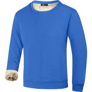 imageFlygo Mens Warm Sherpa Lined Crewneck Sweatshirts Fleece Pullover Tops Heavyweight Thick Thermal Cotton SweatShirtsAzure