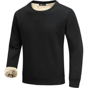 imageFlygo Mens Warm Sherpa Lined Crewneck Sweatshirts Fleece Pullover Tops Heavyweight Thick Thermal Cotton SweatShirtsBlack