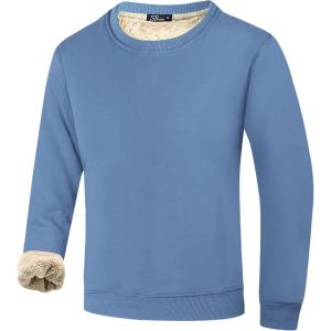 imageFlygo Mens Warm Sherpa Lined Crewneck Sweatshirts Fleece Pullover Tops Heavyweight Thick Thermal Cotton SweatShirtsBlue