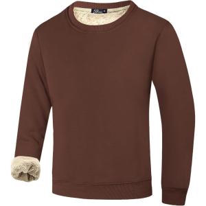 imageFlygo Mens Warm Sherpa Lined Crewneck Sweatshirts Fleece Pullover Tops Heavyweight Thick Thermal Cotton SweatShirtsBrown