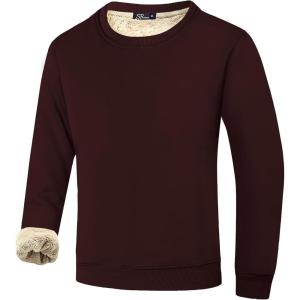 imageFlygo Mens Warm Sherpa Lined Crewneck Sweatshirts Fleece Pullover Tops Heavyweight Thick Thermal Cotton SweatShirtsChocolate