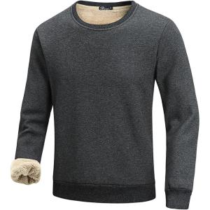 imageFlygo Mens Warm Sherpa Lined Crewneck Sweatshirts Fleece Pullover Tops Heavyweight Thick Thermal Cotton SweatShirtsGrey