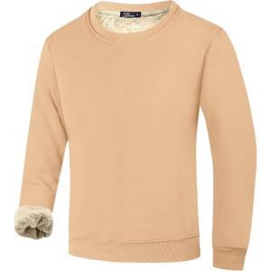 imageFlygo Mens Warm Sherpa Lined Crewneck Sweatshirts Fleece Pullover Tops Heavyweight Thick Thermal Cotton SweatShirtsKhaki