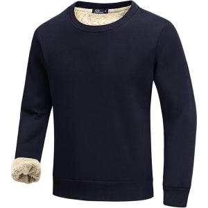 imageFlygo Mens Warm Sherpa Lined Crewneck Sweatshirts Fleece Pullover Tops Heavyweight Thick Thermal Cotton SweatShirtsNavy Blue