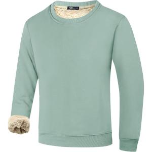 imageFlygo Mens Warm Sherpa Lined Crewneck Sweatshirts Fleece Pullover Tops Heavyweight Thick Thermal Cotton SweatShirtsSage Green