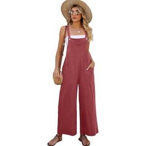 imageFlygo Womens Cotton Bib Overalls Loose Fit Wide Leg Jumpsuits Casual Rompers with PocketsDusty Pink