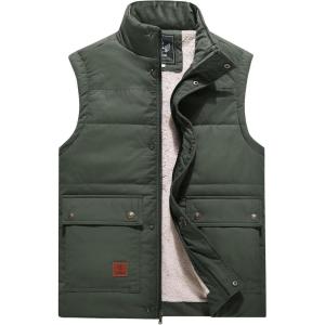 imageFlygo Mens Winter Warm Outdoor Padded Puffer Vest Thick Fleece Lined Sleeveless JacketArmy Green