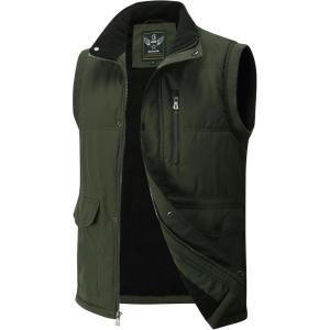 imageFlygo Mens Winter Warm Outdoor Padded Puffer Vest Thick Fleece Lined Sleeveless JacketArmy Greena