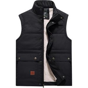 imageFlygo Mens Winter Warm Outdoor Padded Puffer Vest Thick Fleece Lined Sleeveless JacketBlack