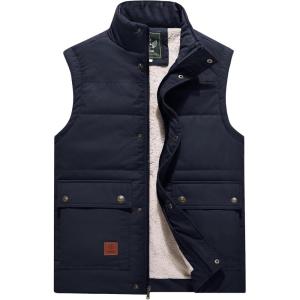 imageFlygo Mens Winter Warm Outdoor Padded Puffer Vest Thick Fleece Lined Sleeveless JacketBlue