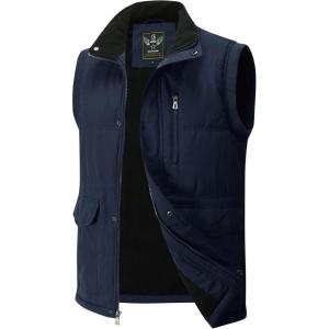 imageFlygo Mens Winter Warm Outdoor Padded Puffer Vest Thick Fleece Lined Sleeveless JacketBluea