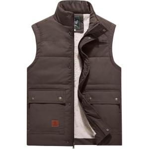 imageFlygo Mens Winter Warm Outdoor Padded Puffer Vest Thick Fleece Lined Sleeveless JacketBrown