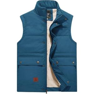 imageFlygo Mens Winter Warm Outdoor Padded Puffer Vest Thick Fleece Lined Sleeveless JacketCeramicblue
