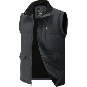 imageFlygo Mens Winter Warm Outdoor Padded Puffer Vest Thick Fleece Lined Sleeveless JacketDark Greya