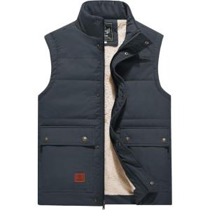 imageFlygo Mens Winter Warm Outdoor Padded Puffer Vest Thick Fleece Lined Sleeveless JacketDarkgrey