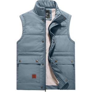 imageFlygo Mens Winter Warm Outdoor Padded Puffer Vest Thick Fleece Lined Sleeveless JacketGrayish Blue