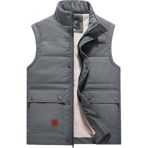 imageFlygo Mens Winter Warm Outdoor Padded Puffer Vest Thick Fleece Lined Sleeveless JacketGrey