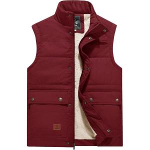 imageFlygo Mens Winter Warm Outdoor Padded Puffer Vest Thick Fleece Lined Sleeveless JacketWinered