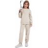 imageFlygo Boys Girls 2 Piece Outfits Fleece Kids Sweatsuit Crewneck Sweatshirt and Sweatpants Tracksuit Clothing SetBeige