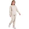 imageFlygo Boys Girls 2 Piece Outfits Fleece Kids Sweatsuit Crewneck Sweatshirt and Sweatpants Tracksuit Clothing SetBeige