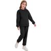 imageFlygo Boys Girls 2 Piece Outfits Fleece Kids Sweatsuit Crewneck Sweatshirt and Sweatpants Tracksuit Clothing SetBlack