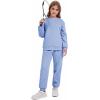 imageFlygo Boys Girls 2 Piece Outfits Fleece Kids Sweatsuit Crewneck Sweatshirt and Sweatpants Tracksuit Clothing SetLight Blue