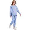 imageFlygo Boys Girls 2 Piece Outfits Fleece Kids Sweatsuit Crewneck Sweatshirt and Sweatpants Tracksuit Clothing SetLight Blue