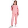 imageFlygo Boys Girls 2 Piece Outfits Fleece Kids Sweatsuit Crewneck Sweatshirt and Sweatpants Tracksuit Clothing SetPink