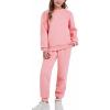 imageFlygo Boys Girls 2 Piece Outfits Fleece Kids Sweatsuit Crewneck Sweatshirt and Sweatpants Tracksuit Clothing SetPink