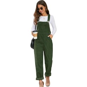 imageFlygo Corduroy Overalls for Women Loose Fit Adjustable Straps Long Bib Pants Wide Leg Jumpsuits with PocketsArmy Green
