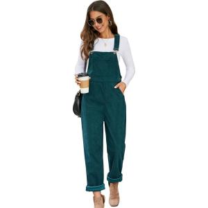 imageFlygo Corduroy Overalls for Women Loose Fit Adjustable Straps Long Bib Pants Wide Leg Jumpsuits with PocketsGreen