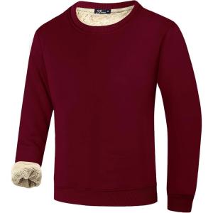 imageFlygo Mens Warm Sherpa Lined Crewneck Sweatshirts Fleece Pullover Tops Heavyweight Thick Thermal Cotton SweatShirtsMaroon