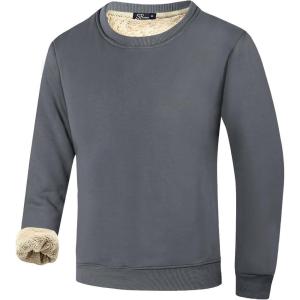 imageFlygo Mens Warm Sherpa Lined Crewneck Sweatshirts Fleece Pullover Tops Heavyweight Thick Thermal Cotton SweatShirtsSmokygray