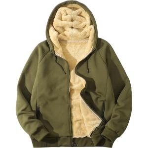 imageFlygo Sherpa Hoodies for Men Zip Up Winter Fleece Lined Hooded Sweatshirt Heavyweight Warm JacketsArmy Green