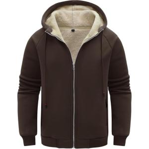 imageFlygo Sherpa Hoodies for Men Zip Up Winter Fleece Lined Hooded Sweatshirt Heavyweight Warm JacketsCoffee Brown