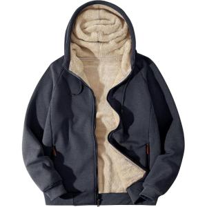 imageFlygo Sherpa Hoodies for Men Zip Up Winter Fleece Lined Hooded Sweatshirt Heavyweight Warm JacketsDark Grey
