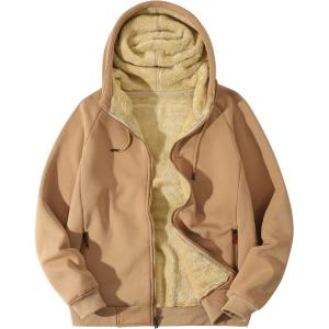 imageFlygo Sherpa Hoodies for Men Zip Up Winter Fleece Lined Hooded Sweatshirt Heavyweight Warm JacketsKhaki