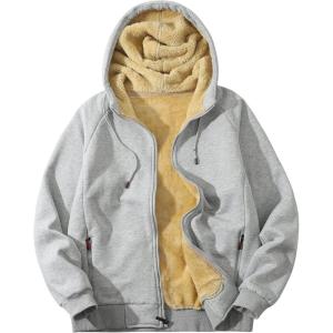imageFlygo Sherpa Hoodies for Men Zip Up Winter Fleece Lined Hooded Sweatshirt Heavyweight Warm JacketsLight Grey