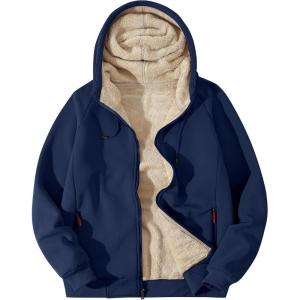 imageFlygo Sherpa Hoodies for Men Zip Up Winter Fleece Lined Hooded Sweatshirt Heavyweight Warm JacketsNavy