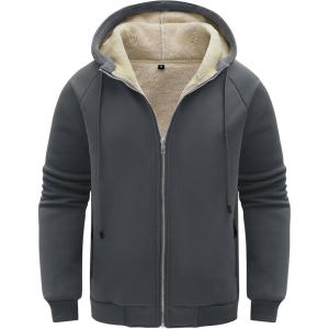 imageFlygo Sherpa Hoodies for Men Zip Up Winter Fleece Lined Hooded Sweatshirt Heavyweight Warm JacketsSmoky Gray