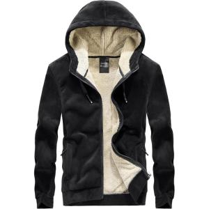 imageFlygo Sherpa Hoodies for Men Zip Up Winter Fleece Lined Hooded Sweatshirt Heavyweight Warm JacketsVelvet Black