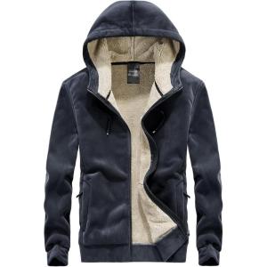 imageFlygo Sherpa Hoodies for Men Zip Up Winter Fleece Lined Hooded Sweatshirt Heavyweight Warm JacketsVelvet Grey