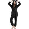 imageFlygo Womens Onesies Pajamas One Piece Hooded Adult Pajama Jumpsuit Winter Fuzzy SleepwearBlack