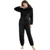 imageFlygo Womens Onesies Pajamas One Piece Hooded Adult Pajama Jumpsuit Winter Fuzzy SleepwearBlack