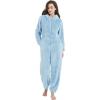 imageFlygo Womens Onesies Pajamas One Piece Hooded Adult Pajama Jumpsuit Winter Fuzzy SleepwearBlue