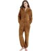 imageFlygo Womens Onesies Pajamas One Piece Hooded Adult Pajama Jumpsuit Winter Fuzzy SleepwearBrown