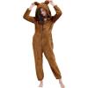 imageFlygo Womens Onesies Pajamas One Piece Hooded Adult Pajama Jumpsuit Winter Fuzzy SleepwearBrown